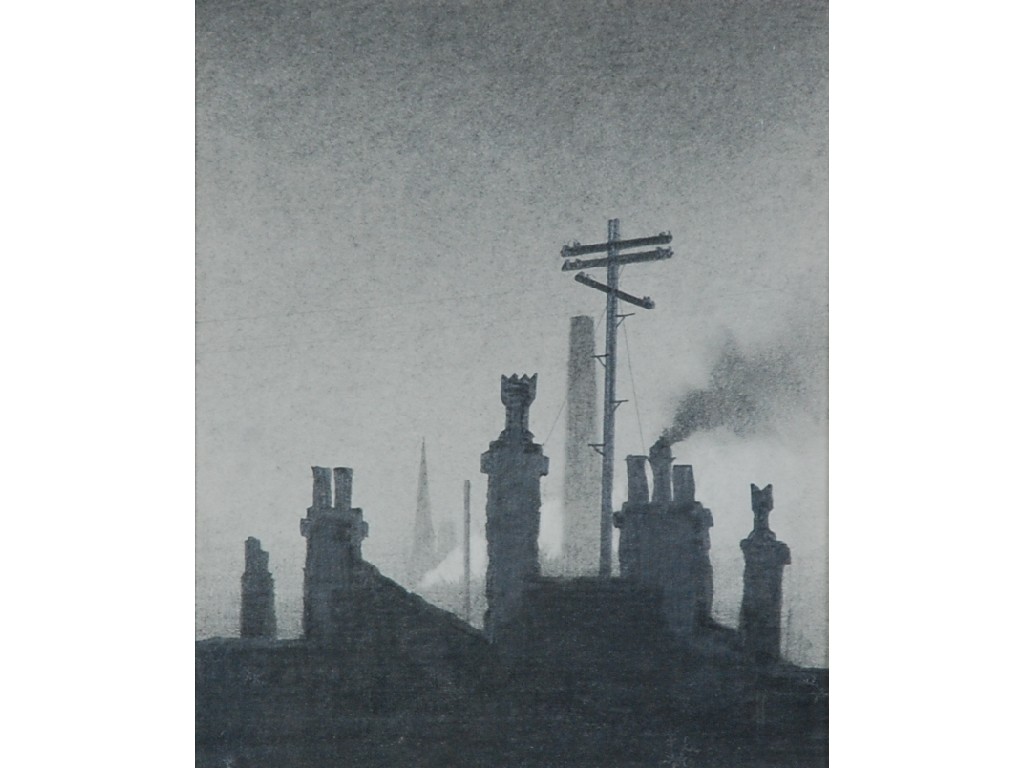 Appraisal: TREVOR GRIMSHAW - PENCIL DRAWING Roof tops and telegraph pole