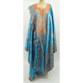 Appraisal: Middle Eastern Hand Embroidered Turquoise and Coral Colored Ceremonial Robe