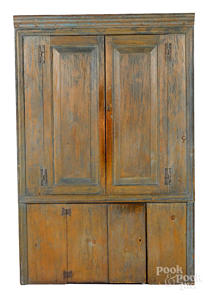 Appraisal: Painted pine one-piece corner cupboard Exclusive on Bidsquare Painted pine