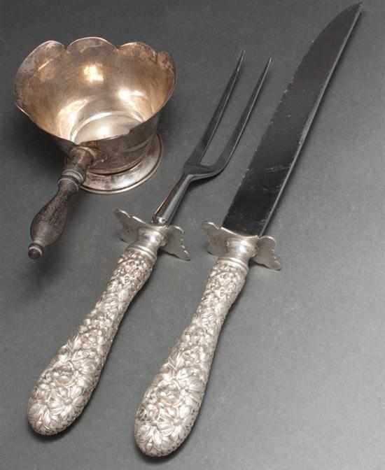 Appraisal: American sterling silver carving set in the ''Rose'' pattern Stieff