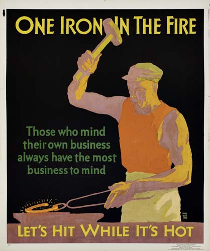 Appraisal: WILLARD FREDERIC ELMES ONE IRON IN THE FIRE x inches