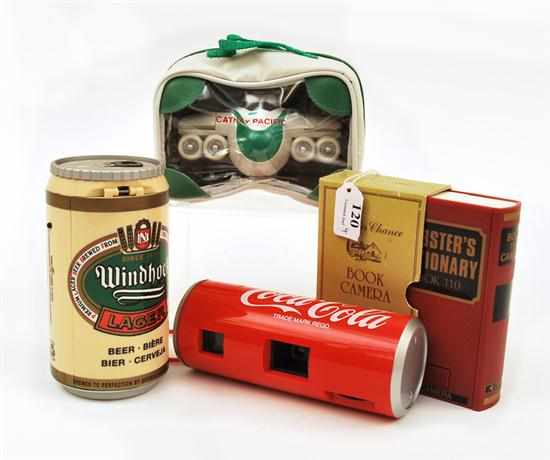 Appraisal: FOUR NOVELTY CAMERAS ALL TAKING FILM CARTRIDGE INCLUDING COCA COLA