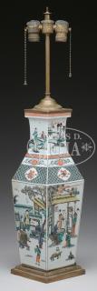 Appraisal: FAMILLE VERTE FOUR SIDED VASE MOUNTED AS LAMP th century