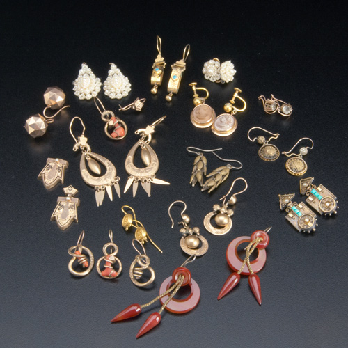 Appraisal: Sixteen pairs of Victorian earrings comprising seed pearls carnelian turquoise