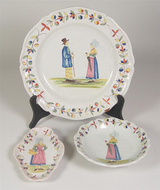 Appraisal: Three Pieces Peasant Pattern Quimper Pottery Circa late th century