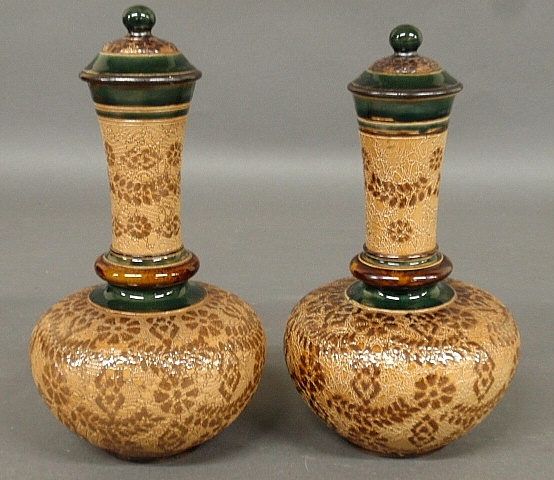 Appraisal: - Two similar Doulton ceramic water bottles or flasks early