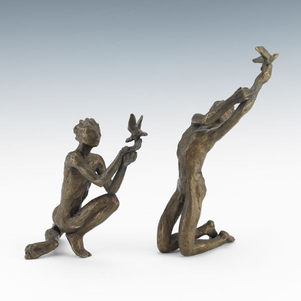 Appraisal: ANONYMOUS CONTEMPORARY Two bronze figural nude sculptures AA monogram on