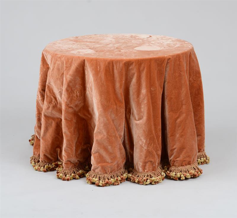 Appraisal: PEACH SILK VELVET TABLE COVER Fitted with red pale brown