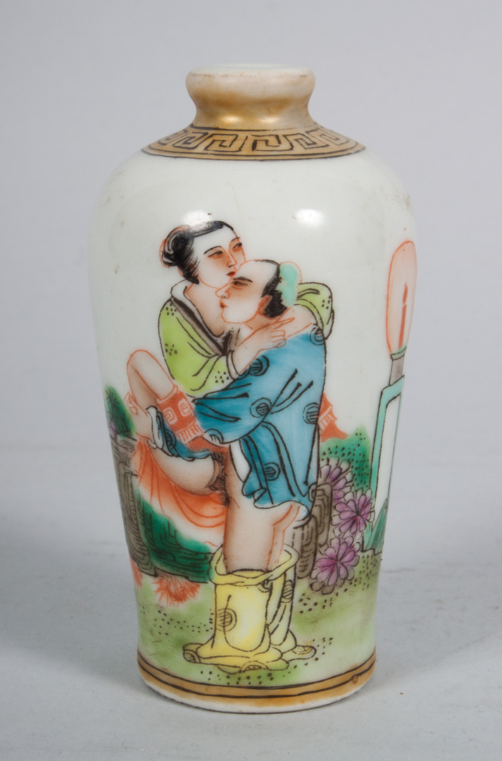 Appraisal: Chinese porcelain erotica snuff bottle th century in H