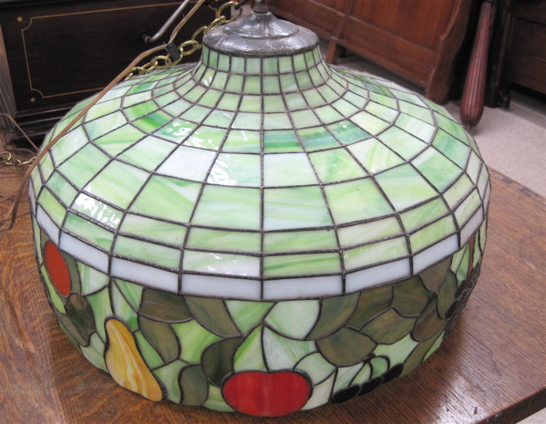 Appraisal: STAINED AND LEADED GLASS HANGING LIGHT SHADE American th century