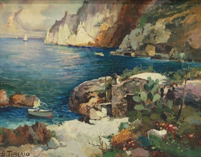 Appraisal: Framed oil on canvas board painting Capri Coastline signed lower