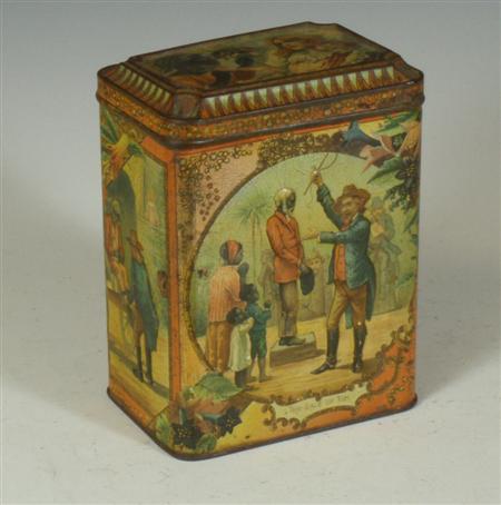 Appraisal: A McVitie Price biscuit tin with repouss panels depicting the