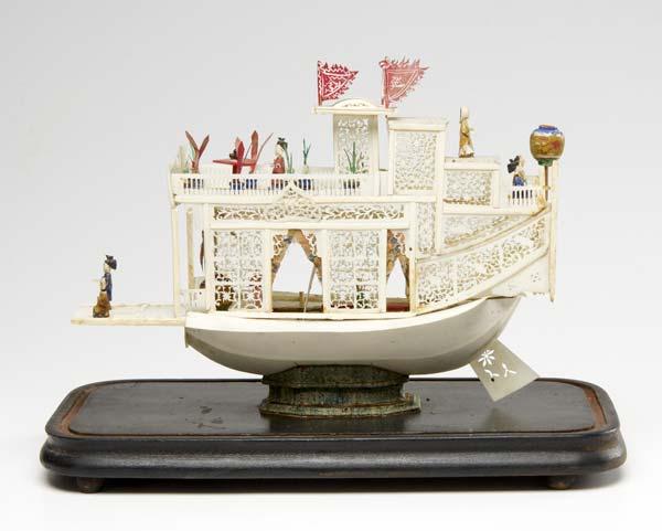 Appraisal: CHINA TRADE IVORY Model of a junk under glass dome