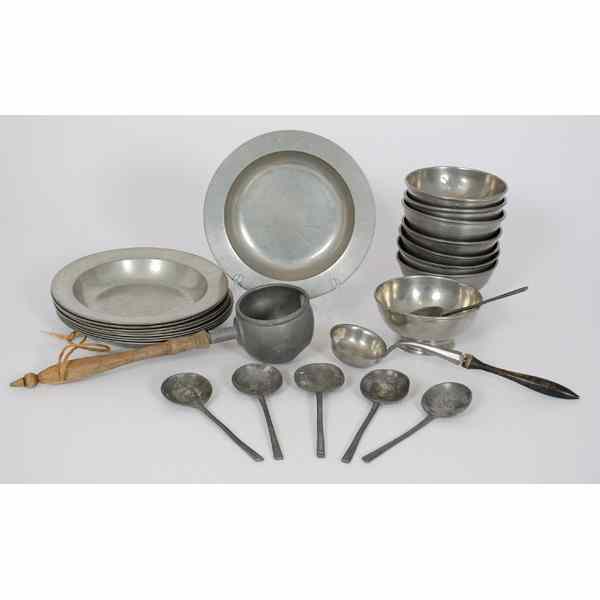 Appraisal: Assorted Pewter Bowls Spoons and Ladles British possibly Continental and