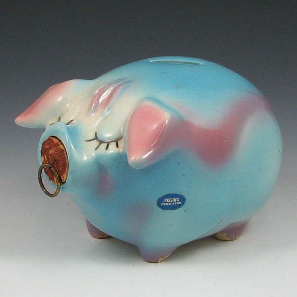 Appraisal: Hull Corky Pig Bank in Blue Pink Corky Pig bank