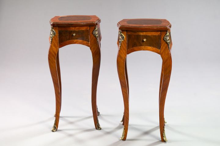 Appraisal: Pair of Louis XV-Style Mahogany and Burl Wood Occasional Tables