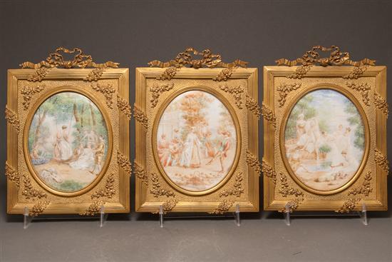 Appraisal: Continental School th century Three Classical style miniature garden scenes