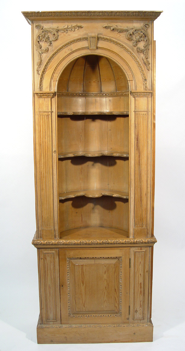 Appraisal: th Century architectural pine dome topped corner cabinet with floral