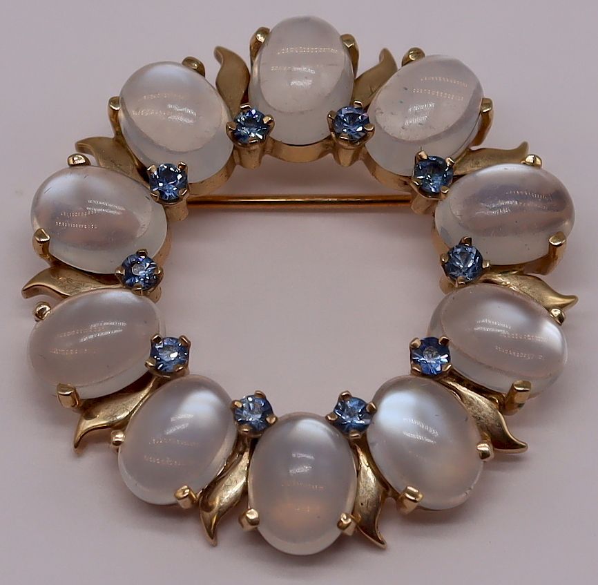 Appraisal: JEWELRY Tiffany Co Moonstone Sapphire Brooch Tiffany Co kt yellow