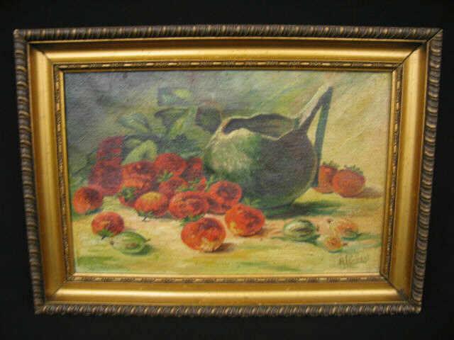 Appraisal: Victorian Oil still life with berries image area x signed