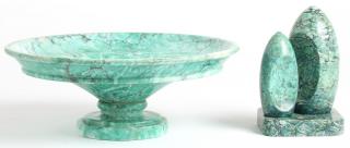 Appraisal: Green Marble Articles Comprising large bowl diameter and an abstract