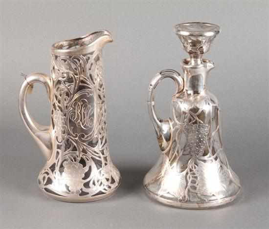 Appraisal: American sterling silver overlay on colorless glass wine jug and