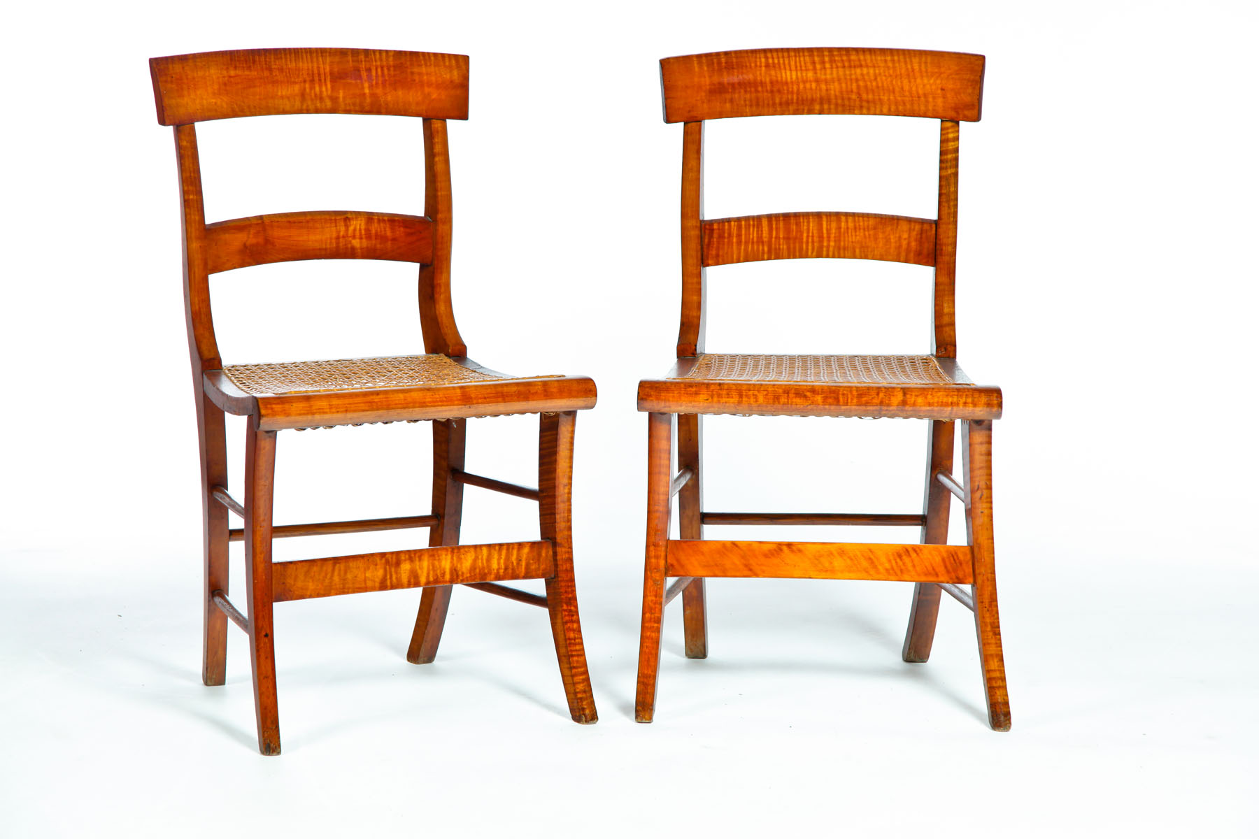 Appraisal: PAIR OF CLASSICAL CHAIRS American - curly maple Tablet tops