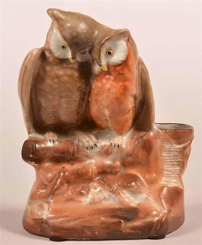 Appraisal: Hand Painted Porcelain Owl Form Match Safe th Century Hand