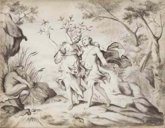 Appraisal: French School th century Apollo and Daphne ink on vellum