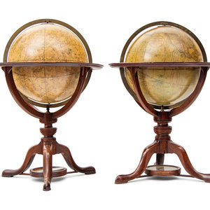 Appraisal: An Associated Pair of English Twelve-Inch Mahogany Celestial and Terrestrial