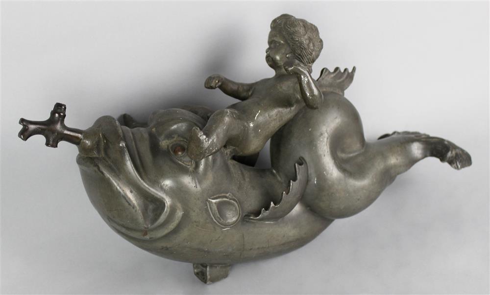 Appraisal: METAL FOUNTAIN FIGURE OF CUPID RIDING A DOLPHIN - h