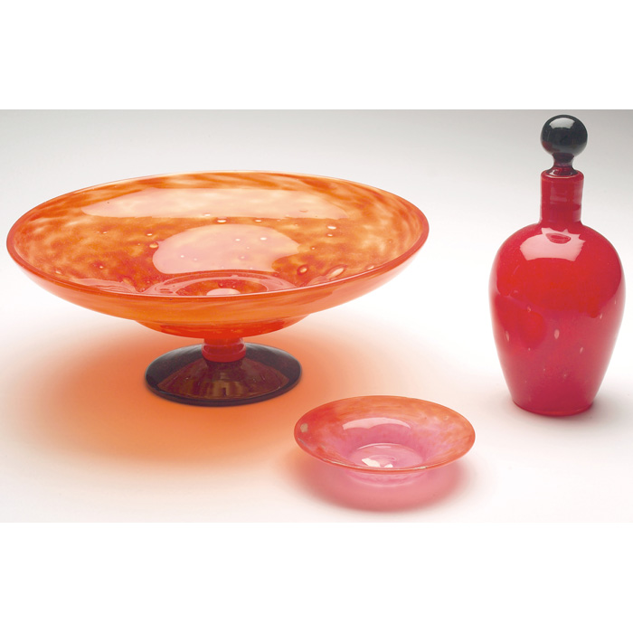 Appraisal: Schneider bowl pedestal form with flaring rim in orange glass