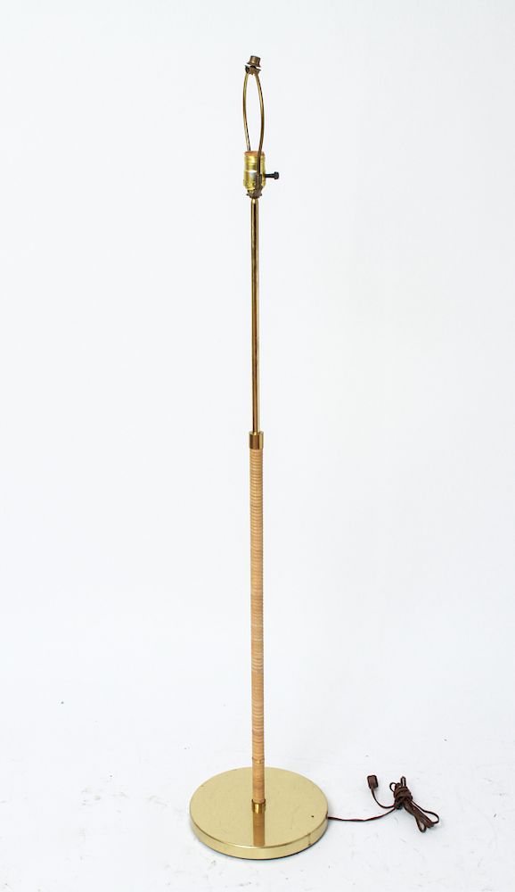 Appraisal: Paavo Tynell Brass Rattan Adjustable Floor Lamp Paavo Tynell brass