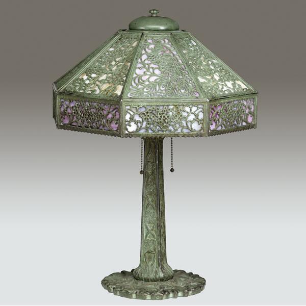 Appraisal: BRADLEY HUBBARD Attr Table lamp with a pierced and faceted