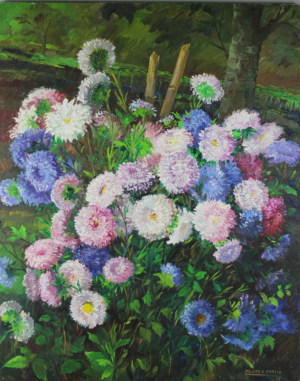 Appraisal: MARINA LOPEZ CANCIO SPANISH - CHRYSANTHEMUMS Oil on canvas x