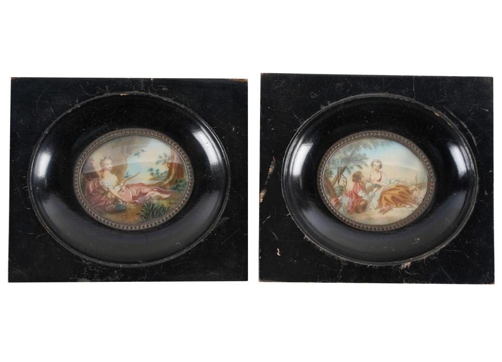 Appraisal: PAIR OF MINIATURESeach in an ebonized frame one signed illegibly