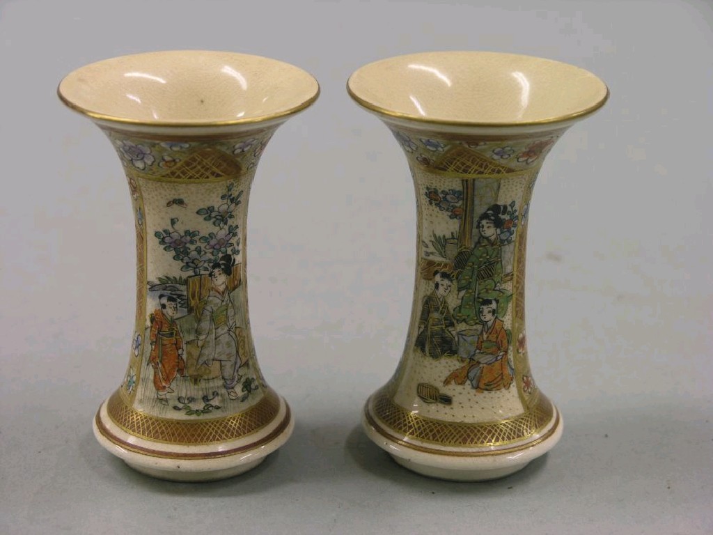 Appraisal: A pair of miniature Satsuma vases waisted form painted with