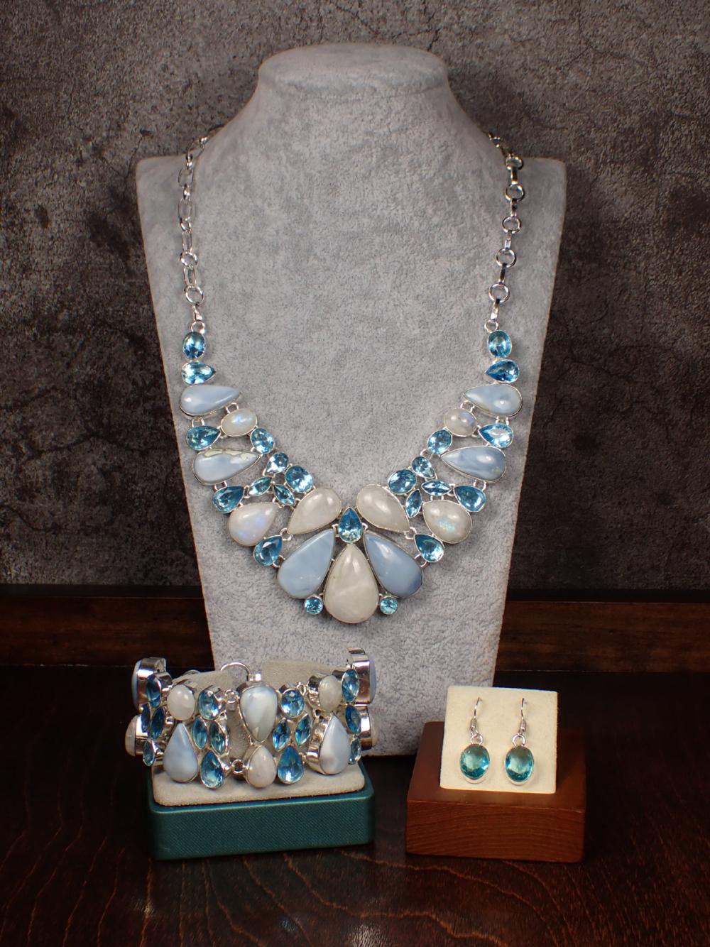 Appraisal: STERLING SILVER NECKLACE BRACELET AND EARRING SET including a -