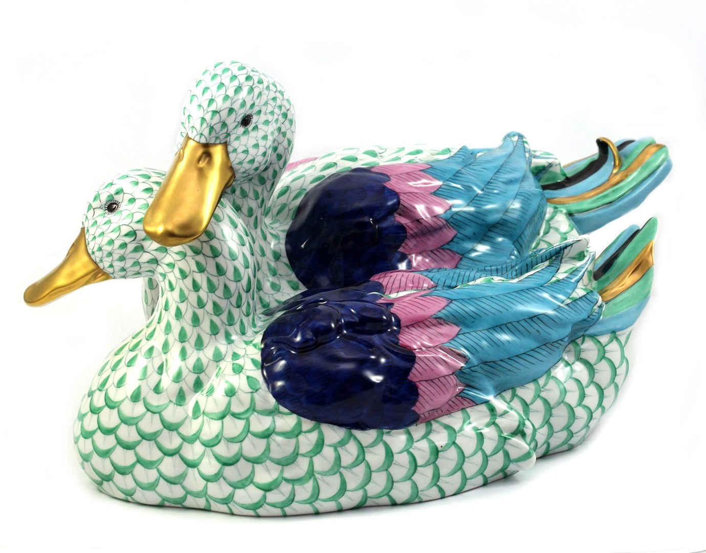 Appraisal: A Herend porcelain duck group decorated in a green and