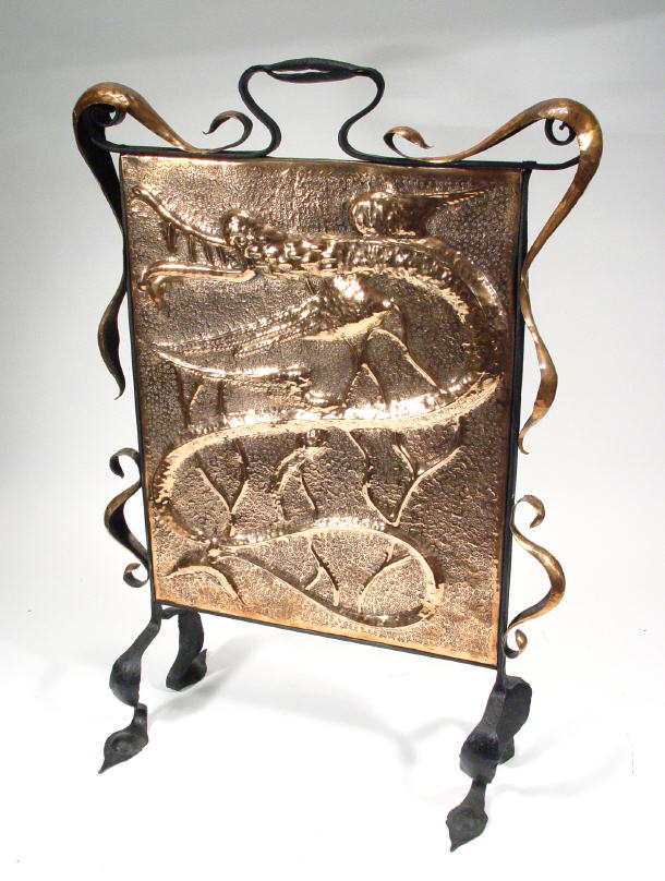 Appraisal: Wrought iron and copper Arts and Crafts firescreen embossed with