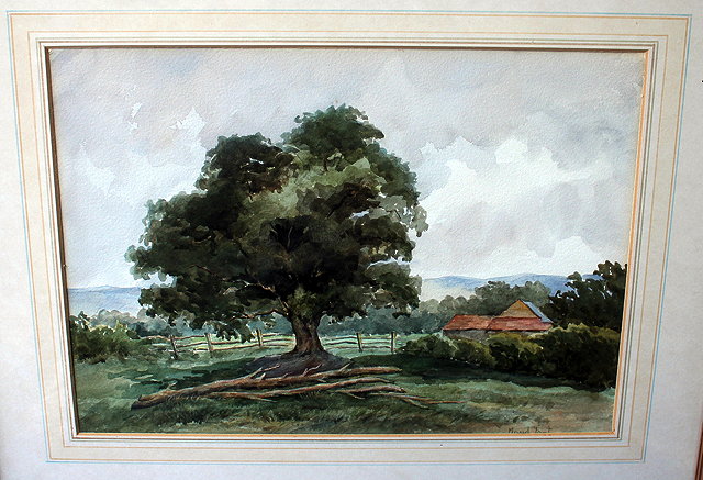 Appraisal: A DECORATIVE WATERCOLOUR OF A COUNTRY SCENE together with a