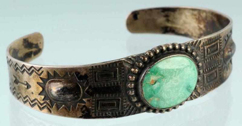 Appraisal: Native American Indian Silver Bracelet Description With turquoise stone Condition