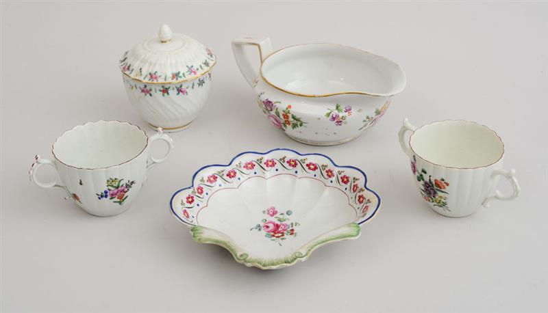 Appraisal: GROUP OF SIX ENGLISH FLORAL-DECORATED PORCELAIN ARTICLES Comprising a pair