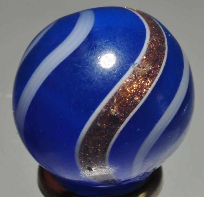 Appraisal: Blue Translucent Banded Lutz Marble Description Blue transparent base with