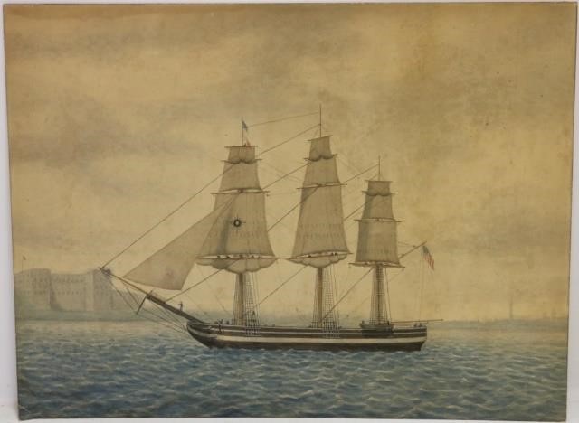 Appraisal: WATERCOLOR SIGNED ROBERT SALMON LD DEPICTING THE SHIP W ENOS