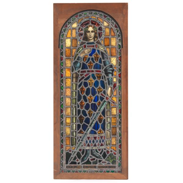 Appraisal: STAINED GLASS PANEL OF JOAN OF ARC CA x This