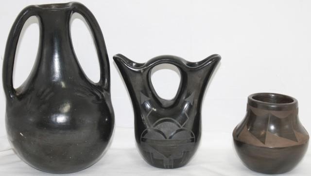 Appraisal: LOT OF THREE PIECES OF SANTA CLARA BLACK ON BLACKPOTTERY