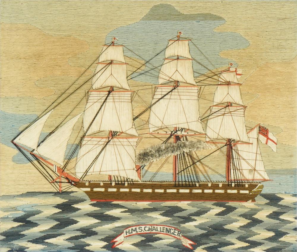 Appraisal: ENGLISH SAILOR'S WOOLWORK PICTURE OR WOOLIE H M S Challenger