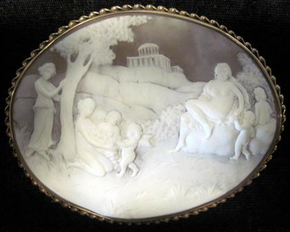 Appraisal: karat yellow gold shell cameoDisplaying allegorical nude pastoral scene