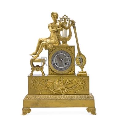 Appraisal: EMPIRE DORE BRONZE MANTEL CLOCK Seated classical female figure and